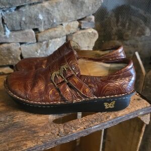 Alegria Floral Embossed Mary Jane  Loafers in Brown